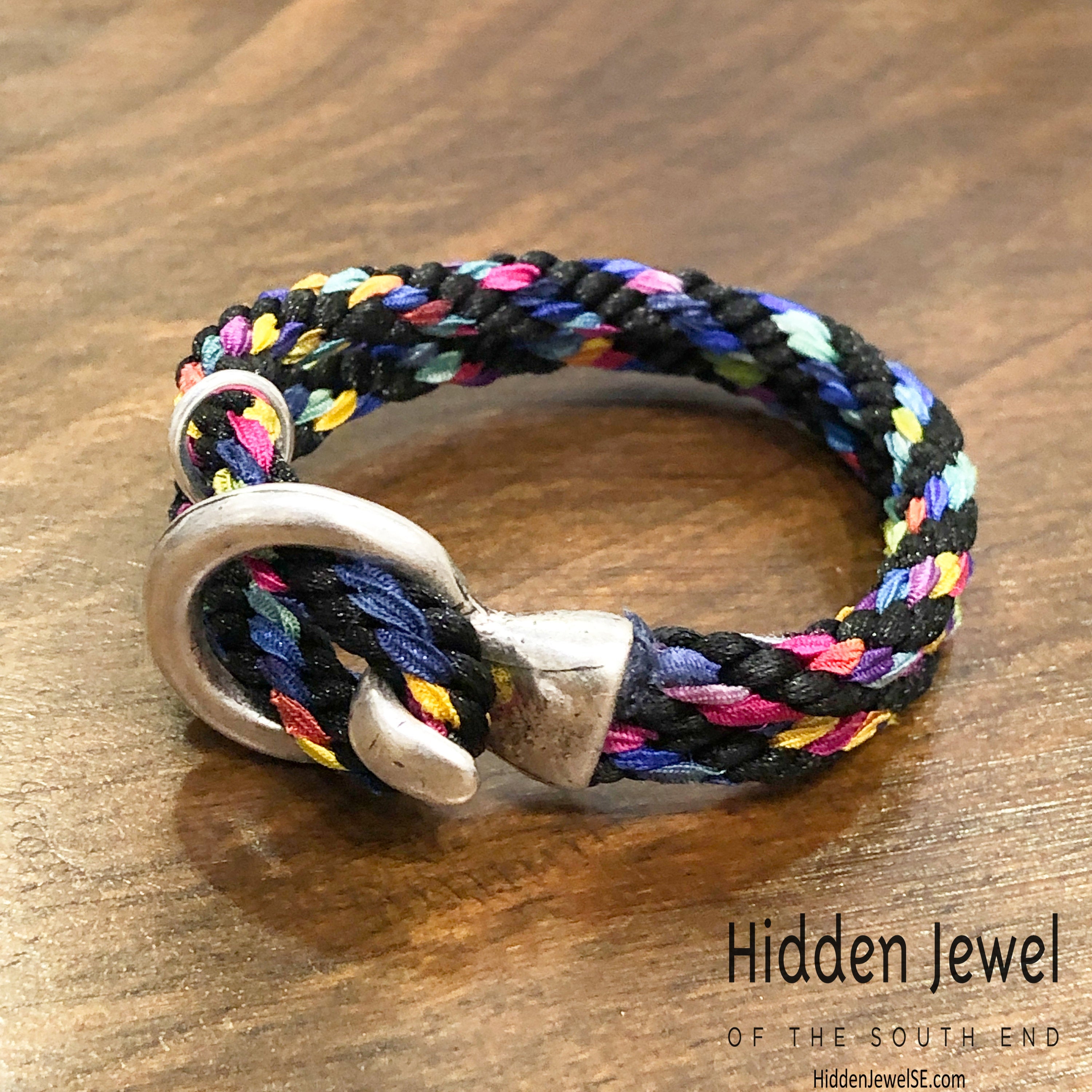 Black and Rainbow Kumihimo Braided bracelet, jewelry