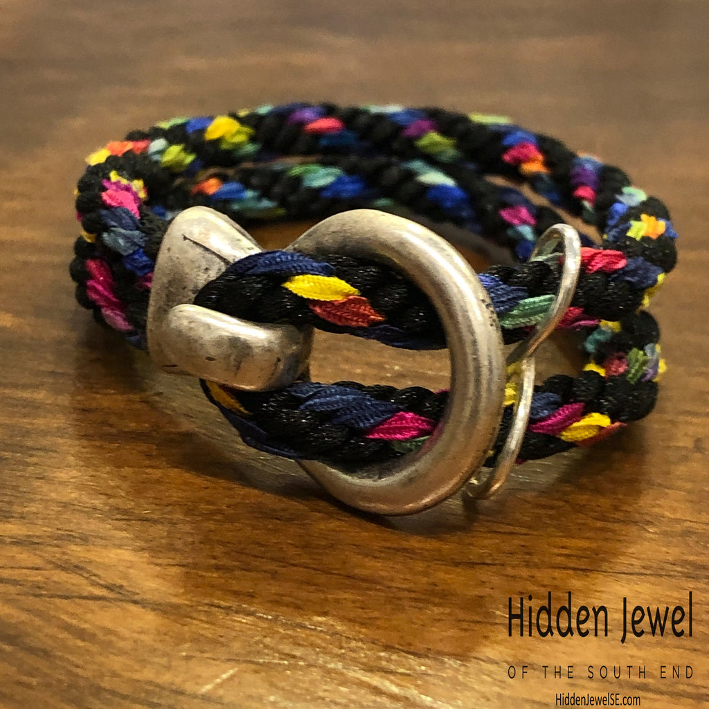 Black and Rainbow Kumihimo Braided bracelet, jewelry