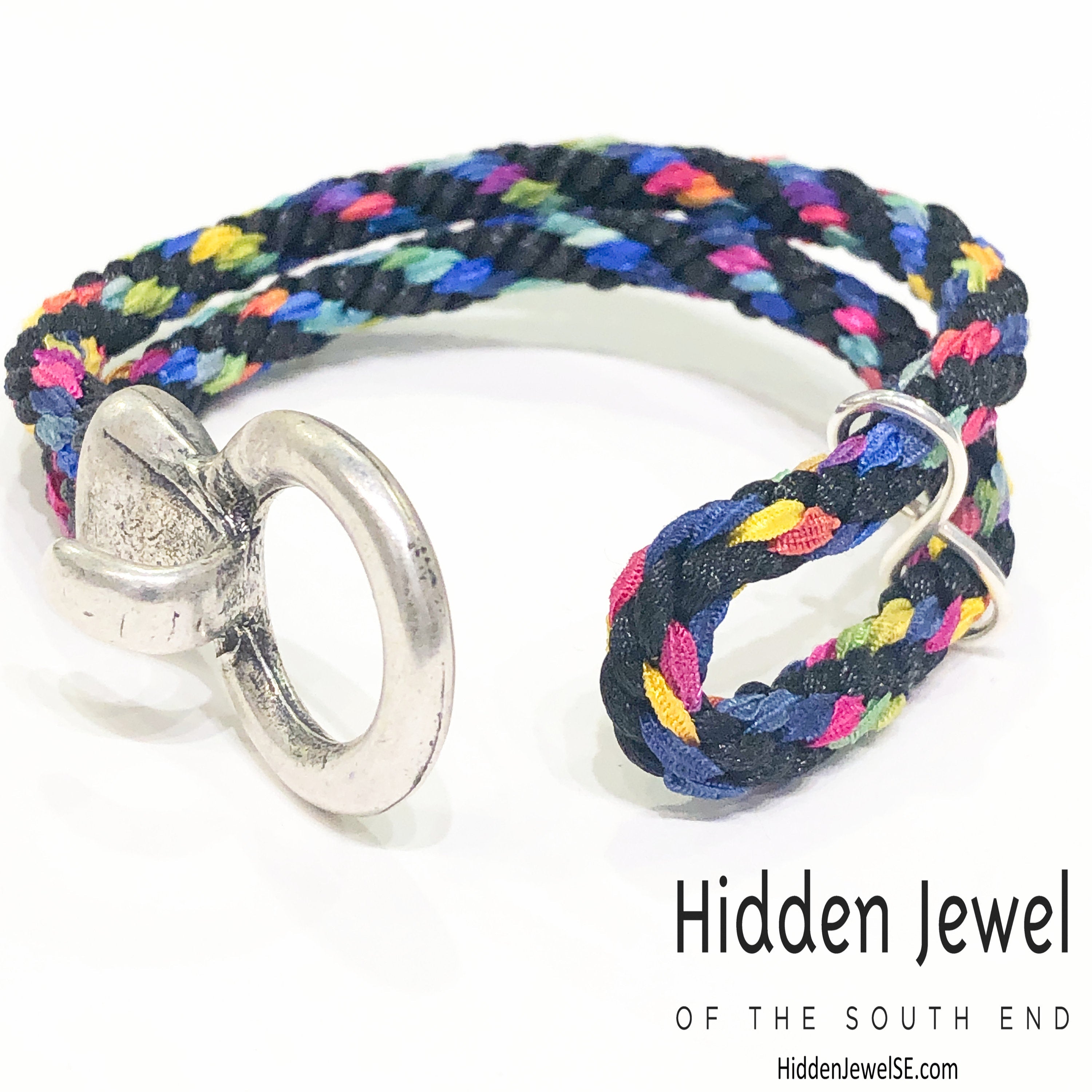 Black and Rainbow Kumihimo Braided bracelet, jewelry