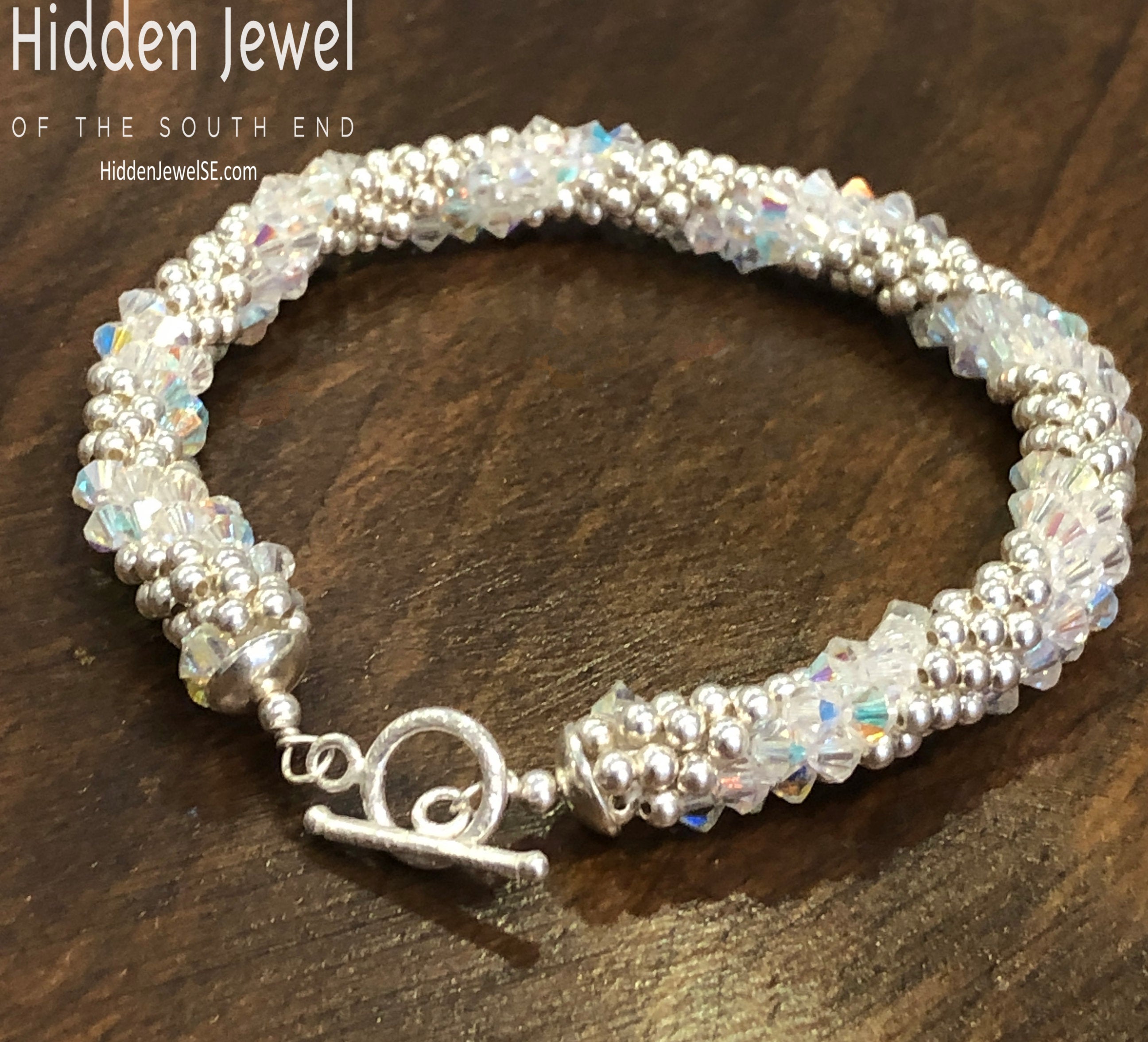 Sterling Silver and Swarovski Crystal crocheted bracelet  sz 8