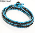Blue Leather wrap with Ebony wood beads, jewelry
