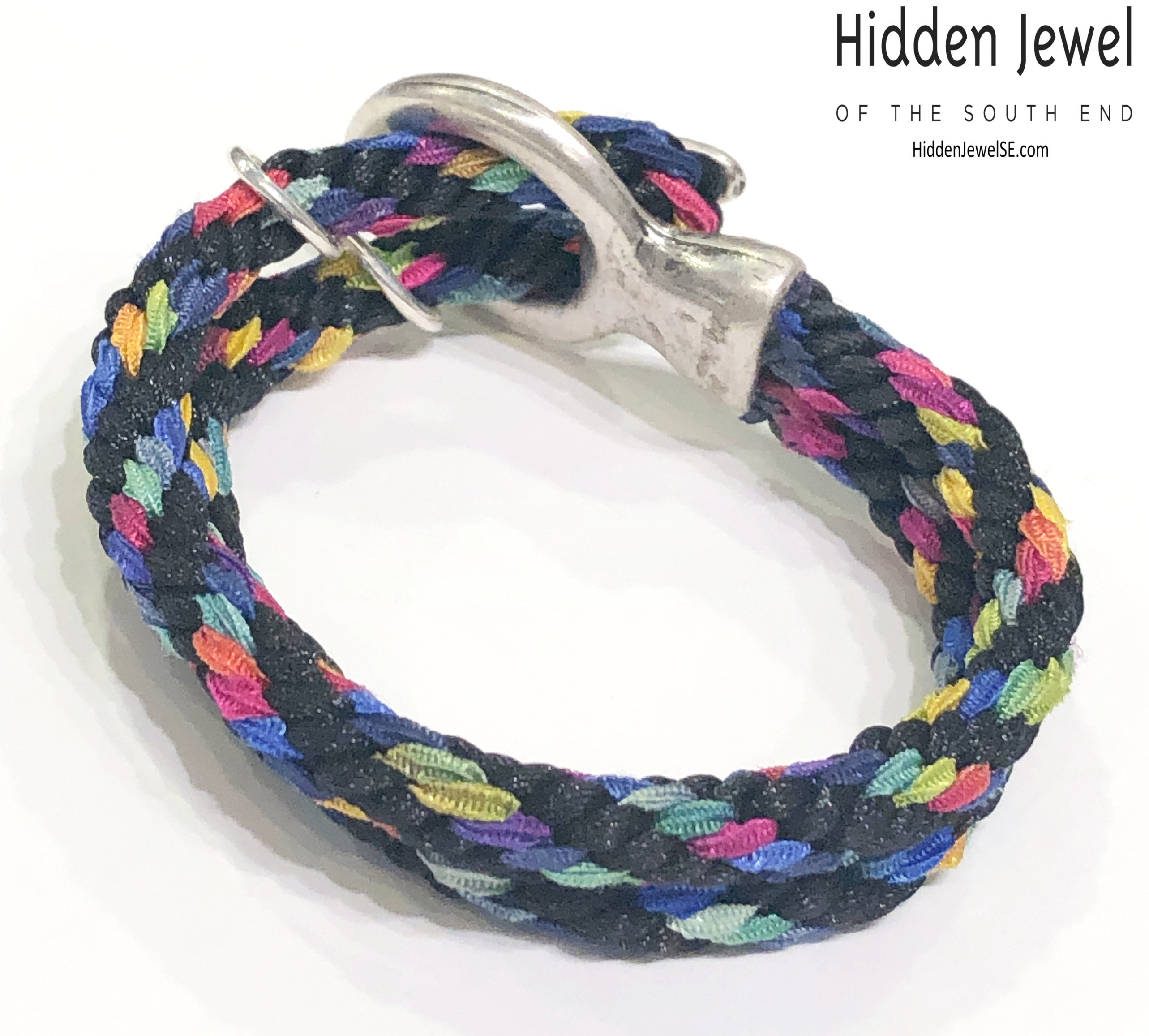 Black and Rainbow Kumihimo Braided bracelet, jewelry