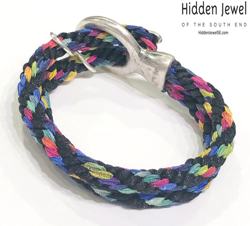 Black and Rainbow Kumihimo Braided bracelet, jewelry