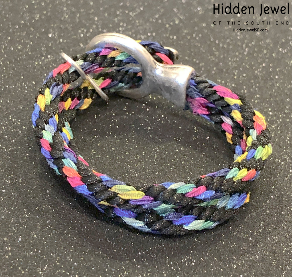 Black and Rainbow Kumihimo Braided bracelet, jewelry