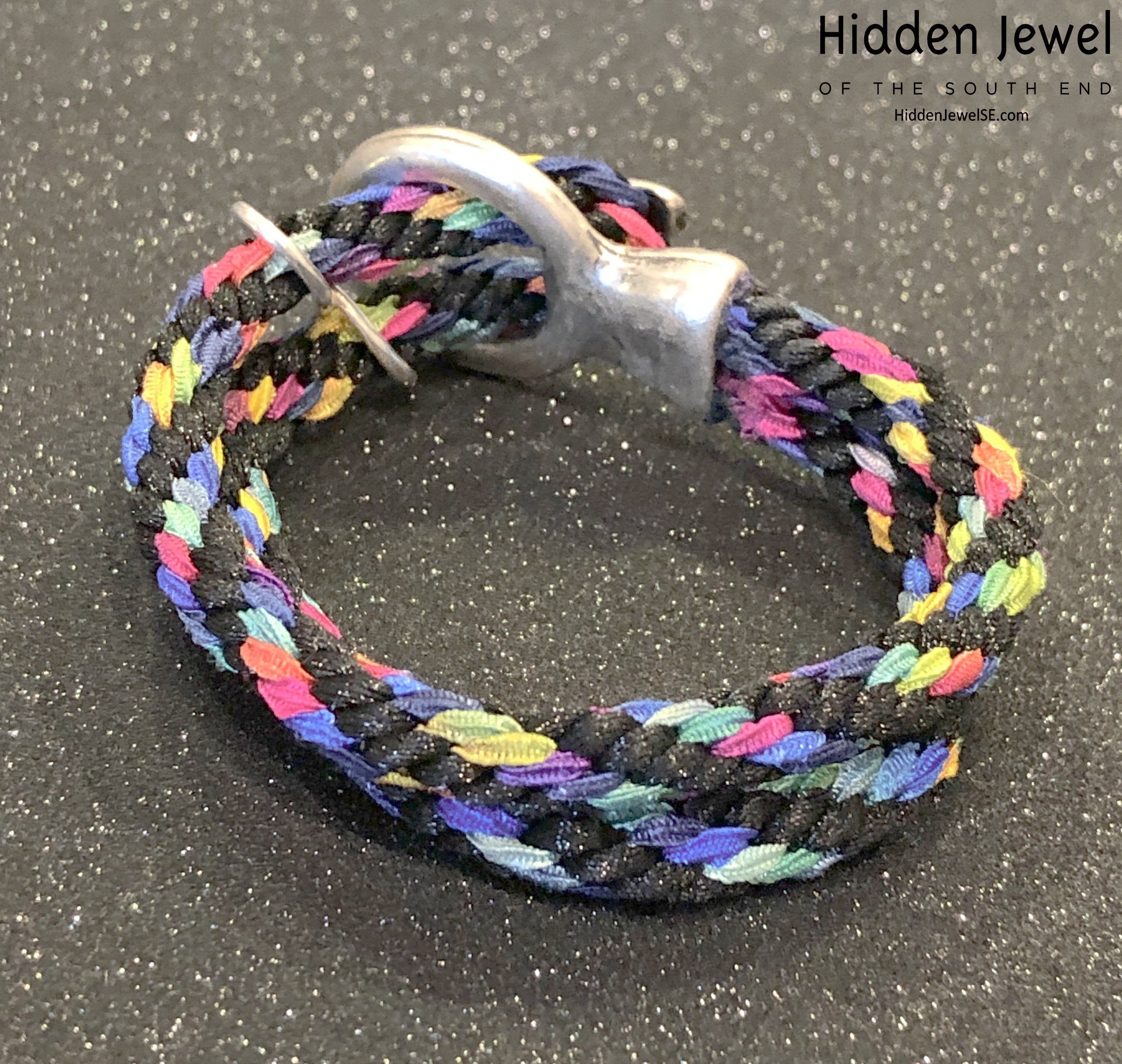 Black and Rainbow Kumihimo Braided bracelet, jewelry