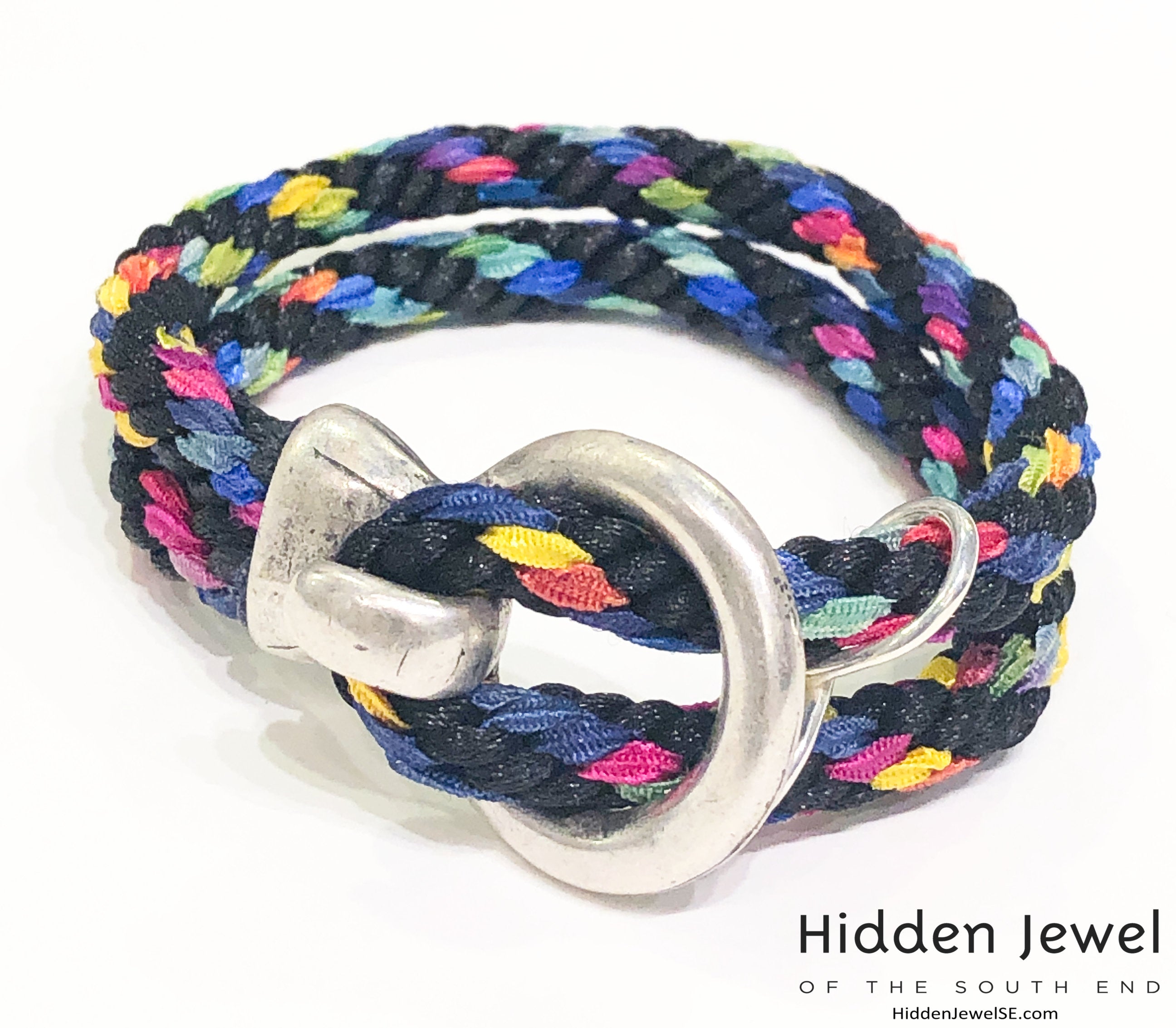Black and Rainbow Kumihimo Braided bracelet, jewelry