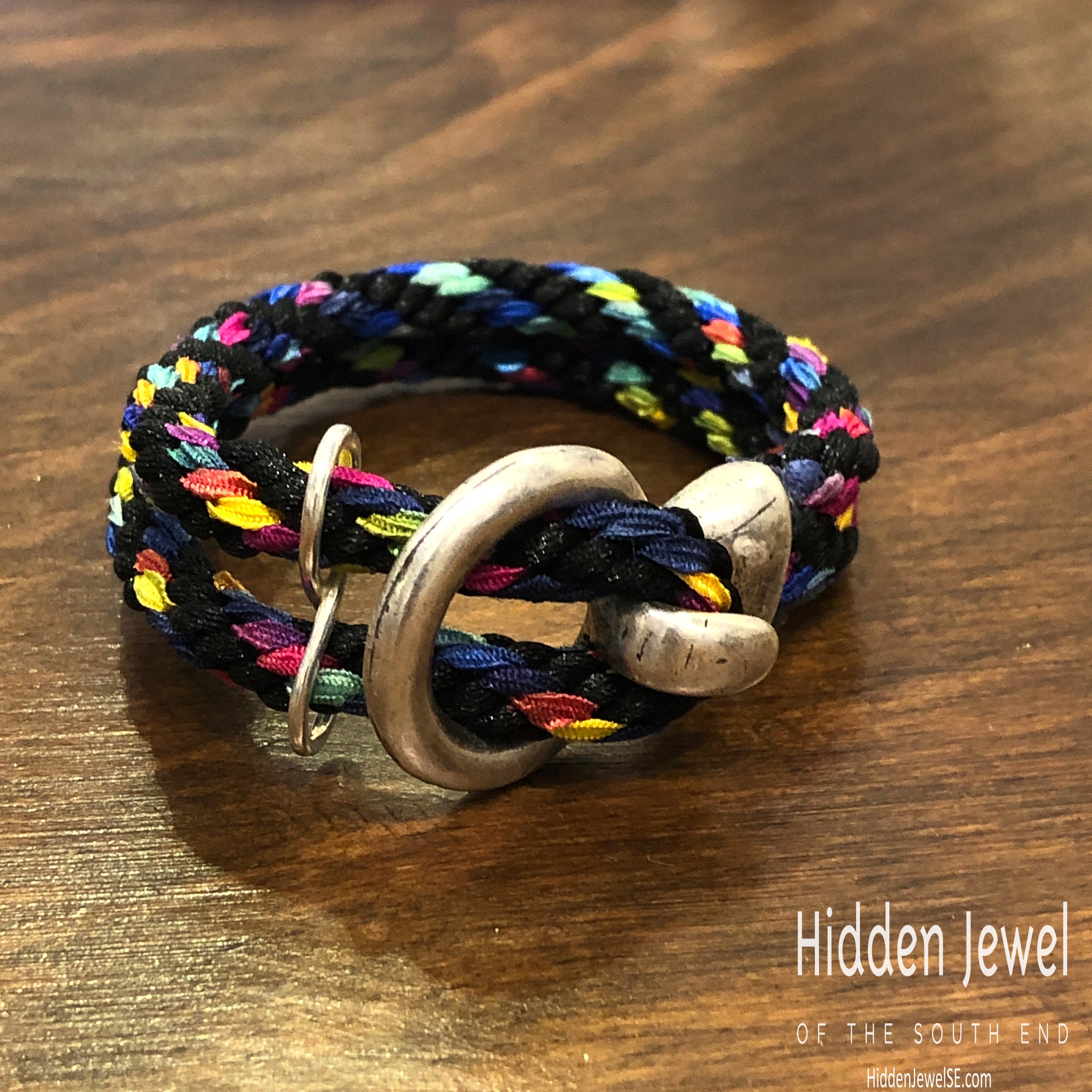 Black and Rainbow Kumihimo Braided bracelet, jewelry