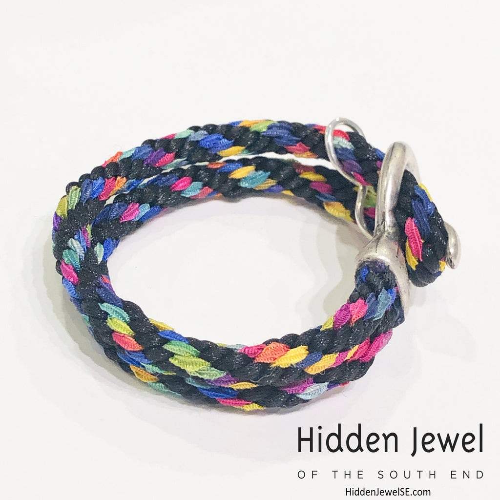 Black and Rainbow Kumihimo Braided bracelet, jewelry