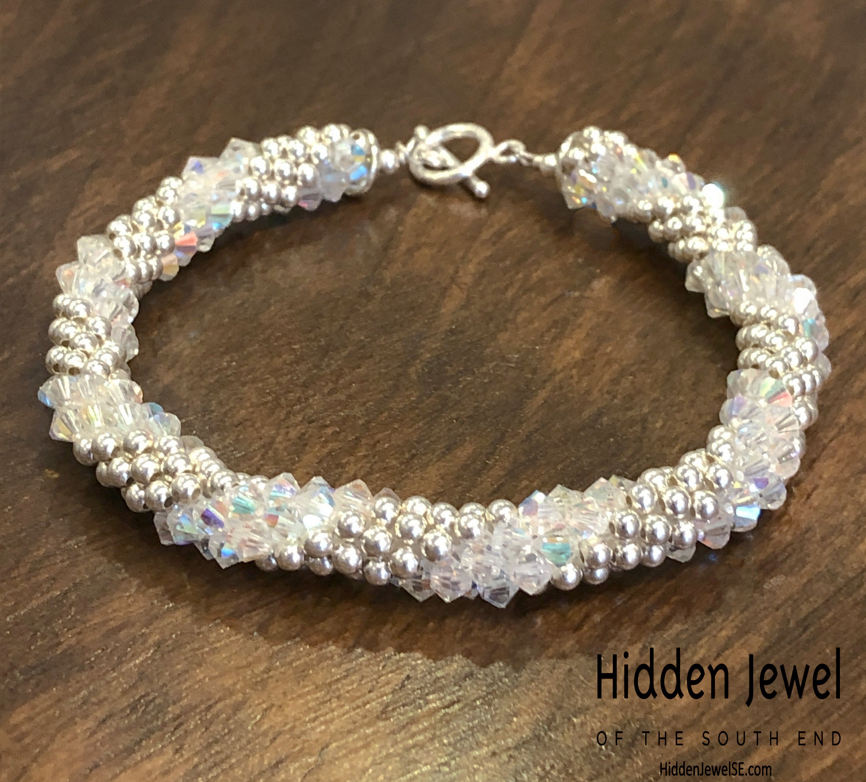 Sterling Silver and Swarovski Crystal crocheted bracelet  sz 8
