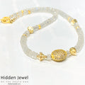 Rainbow Moonstone gemstone necklace, gold paved bead, gold filled beads