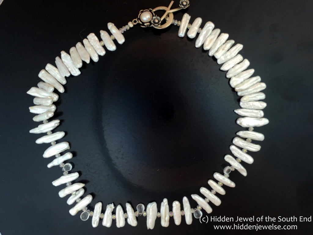 Freshwater Stick Pearl , Rock Crystal drops, & Crystal Necklace