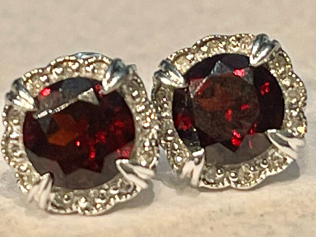 Garnet Diamond Stud Earrings Straight on view